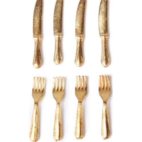 12 Pcs DM001 Stainless Steel Classic Pretend Play Kitchen Furniture Toy 1/12 Dollhouse Miniature Tableware Set for Children Doll