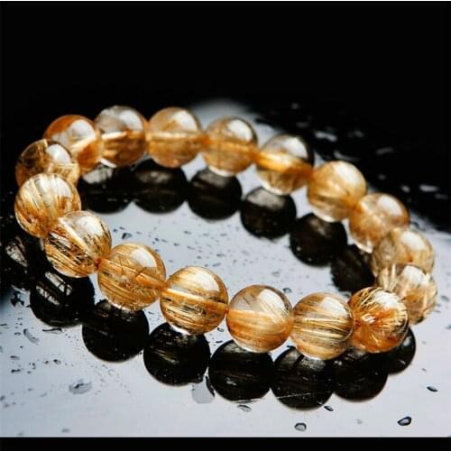 Genuine Natural Golden Rutilated Quartz Bracelets 13mm Stretch Crystal Big Round Bead Stretch Natural Rutilated Quartz Bracelet