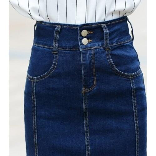 New The Spring Autumn Tide Korean Stretch Slim High Waist Split Fashion Super Large Girls' Half-length Denim Skirt Size 30-40