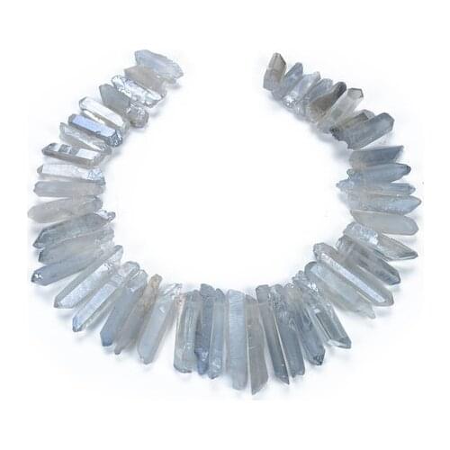 Wholesale 1string 15.5" Mystic Titanium Light Blue Quartz Sticks Beads,Raw Crystal Points Spikes Drilled Rough Quartz Beads