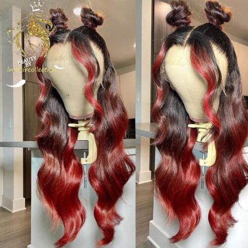 Highlight Red Color 13*4 Lace Front Human Hair Wigs 150% Density Peruvian Remy Hair Body Wave Glueless Lace Wig with Baby Hair
