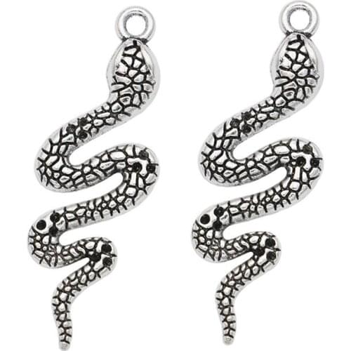 Snake Charm Antique Silver Plated Charms Pendants for Bracelet Jewelry Making DIY Necklace Craft 42x14mm