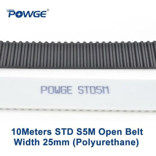 POWGE 10Meters Arc PU STD STS S5M Open Timing belt S5M-25mm Width 25mm Polyurethane steel 25STD5M Synchronous pulley CNC