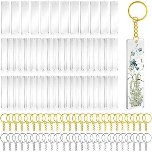 50Pcs Acrylic Keychain Blanks with Rings Clear Key Chains Rectangle Acrylic Blanks for DIY Crafting Vinyl Projects
