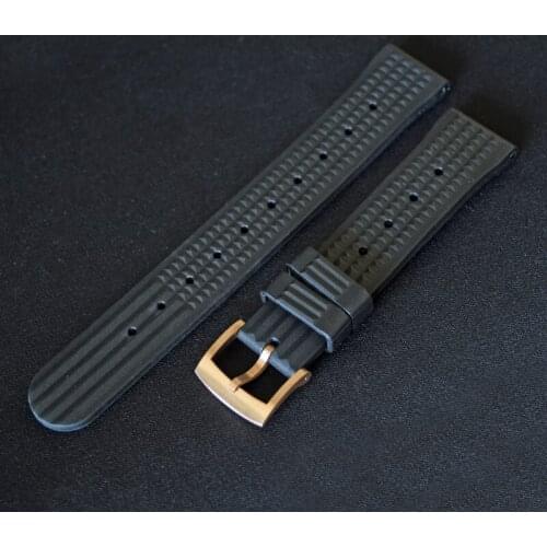 Cronos Watchband Rubber Waffle Strap Waterproof Black No Insert 20mm Stainless Steel Tongue Buckle Mechanical Watch Band