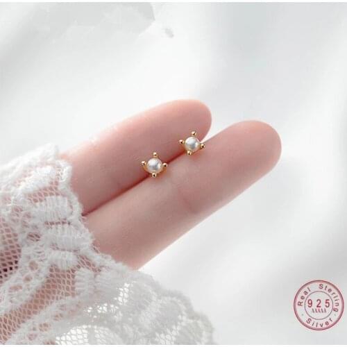 Fashion Korean Genuine 925 Sterling Silver Mini Baroque Pearl Stud Earrings for Women Teen Girls Daily Life Jewelry eh1142