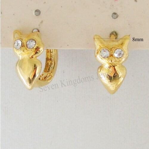 VIVID ANIMAL OWL WITH CZ STONE EYES YELLOW GOLD GP color HUGGIE HOOP 0.39" EARRING