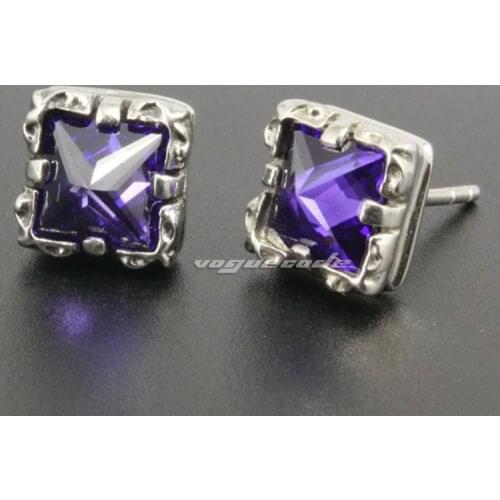 316L Stainless Steel FLEUR DE LIS Purple CZ Stone Fashion Stud earrings 4Y007(2 Pieces)