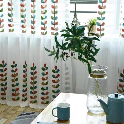 DK Embroidered Leaves Sheer Curtains for Living Room Bedroom Kitchen Curtains for the Room Drapes Window Treatment Custom