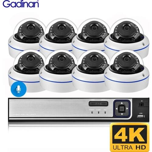 Gadinan 8MP 4K CCTV Security Cameras System 8CH 4CH Video Surveillance Kit Home Outdoor Audio IP Camera Poe NVR Recorder Set