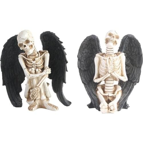 Angel Wing Resin Skull Statue Body Sculpture Model Decors Personality Crafts Ornaments Gifts for Home Theme Club