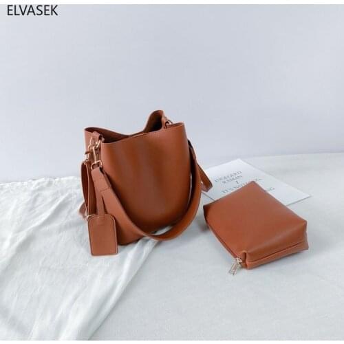 Casual wide strap buckets bag designer women shoulder bags luxury pu crossbody bag large capacity messenger bag simply purses