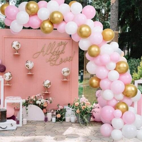 Balloon Arch Kit Garland Decorations - 118 pcs Latex Rose Pink White Gold Balloons Oh Baby Theme Bridal Shower Birthday Decor