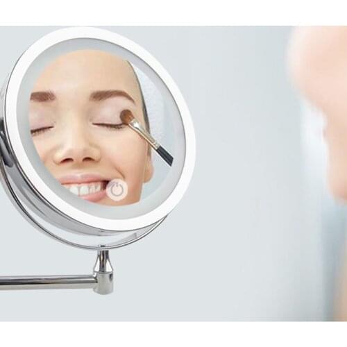 High Quality LED Double Sided Makeup Vanity Mirror Wall Mount 10x Magnification Swivel Extension Mirror TK-ing