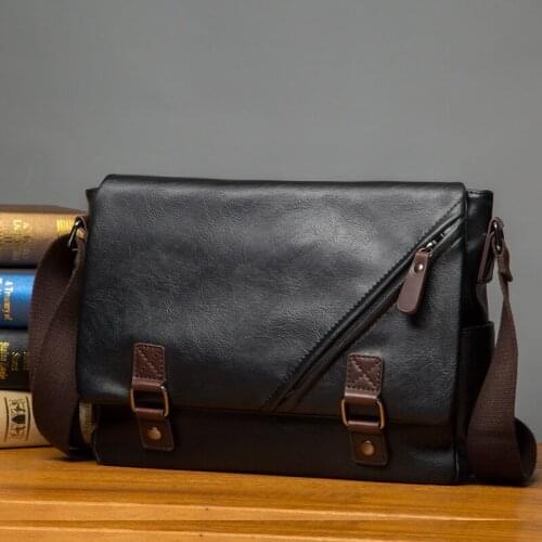 Xiao.p Men High Quality Pu Leather Single Shoulder Crossbody Bag Business Casual Flip Messenger Bag Solid Color Small Bag