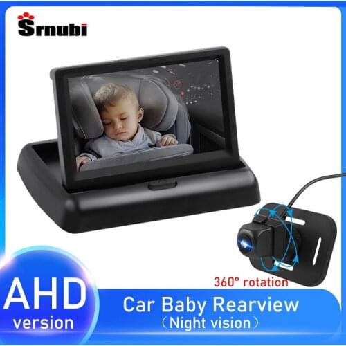 Srnubi 4.3'' Car Baby Rearview Observation Mirror AHD Night Vision Camera with Adjust 360 wide View Angle For Baby Safety Seats