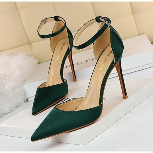 Sexy Pumps Women 10CM High Heels Fashion Satin Vamp Summer Shoes Women Plus Size34-43 Red Blue Pointed Toe Office Ladies Shoes
