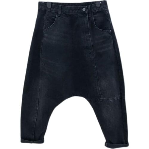 Women Low Drop Crotch baggy Loose Jeans black White Cowboy Cross-pants Streetwear dance Harem trousers Harajuku Denim Jogger