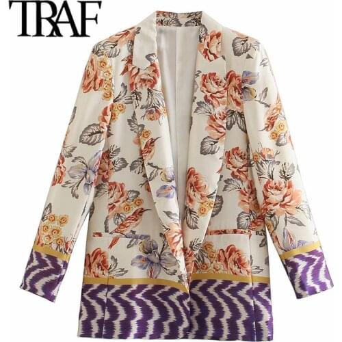ZHENBAILI Print Contrast Color Long Sleeve Women Casual Long Suit Jacket Open Front Female Loose Blazers Summer Coat Tops