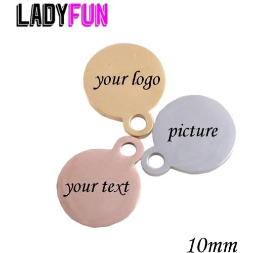 10/12mm Stainless Steel Round Tag Mini Logo Charms custom laser engraving Free Design