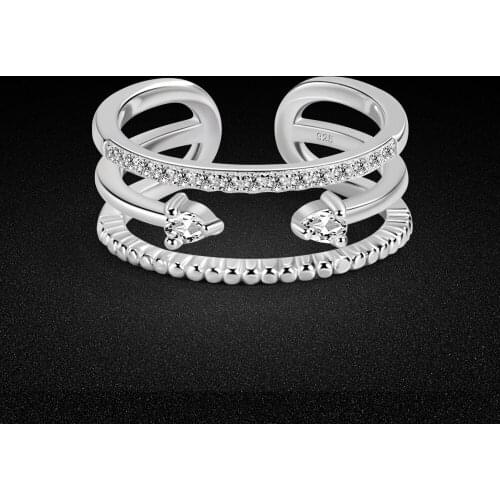 100% 925 Silver Звенеть Pure Ring Womens Temperament Noble Cubic Zircon Inlaid Open Ring Adjustable Party Accessories Jewelry