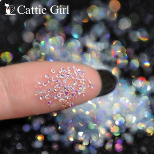 1440pcs Rose Gold Rainbow 1.2mm Nail Rhinestones Zircon Nail Art Micro Crystal Mini Conical Manicure Decorations Cattie Girl