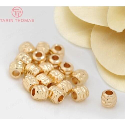 10PCS 5x5MM 24K Gold Color Plated Brass Barrel Spacer Beads Bracelet Beads High Quality Diy Jewelry Accessories