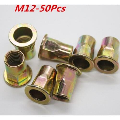 50pcs/lot M12 Rivet Nut carbon steel Flat head hex rivet nut Insert nut Blind rivet Rivnut free shipping