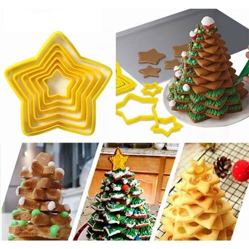 6Pcs/set Christmas Tree Cookie Cutter Stars Shape Cake Biscuit Cutter Mold