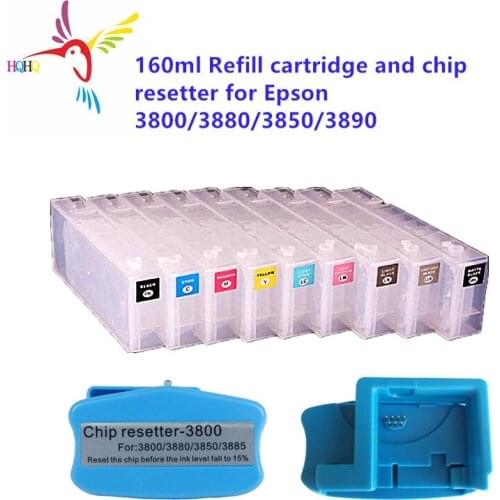 9pcs 160ml Empty Refill Cartridge with Chip Sensor and 1pc Resetter for Epson 3800/3880/3850/3890 Printer 3880 Empty Cartridges