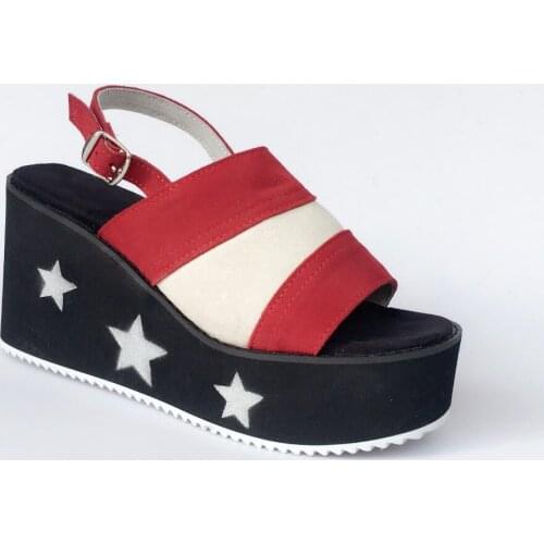 Princess sweet lolita shoes Summer fashion womens shoes red and White Leather Suede star sandals open toe sandals an7537