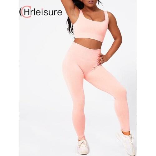 CHRLEISURE Two Piece Set Women Seamless Tracksuit Solid Bra High Waisted Leggings Women Workout Running Wear Slim Tracksuits