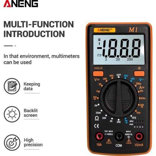 Digital Multimeter LCD Backlight High Precision AC/DC Voltage Current Resistance Transistor Continuity Overload Protection