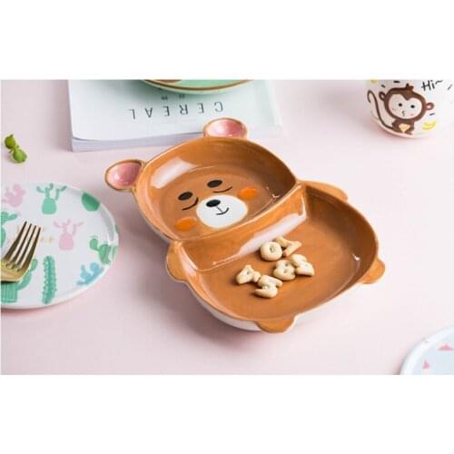 Childrens Bowl Ceramic Household Cute Cartoon Plate Tableware Dish Set Creative Rabbit Baby Girls Heart