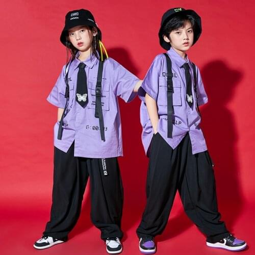 Kids Jazz Dance Performance Costumes Short Sleeved Loose Pants Suit Hip Hop Clothes Girls Street Dance Wear Rave Clothes DN9498