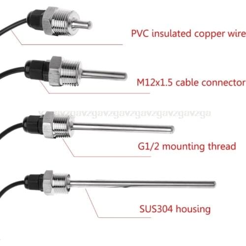 DS18B20 Digital Temperature Sensor G1/2" Thread Probe DIA=7mm 3-core Wire SUS304 Au13 19 Droship