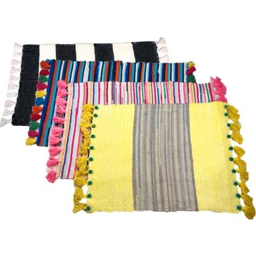 100% Handmade Reversible Rag Rug Black and White Stripe Tassels Area Rugs Machine Washable Rugs Yellow/Pink/Blue Striped Carpet