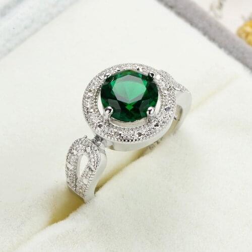 European and American New Four Claw Round Green / Red / Blue Zircon Ring Best Friend Promises Girl Ring Valentines Day Gift