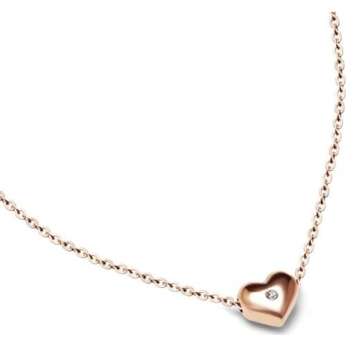 Hot Sale Single Rhinestone CZ Heart Silver Color / Gold Color / Rose Gold Color Titanium Steel Necklace