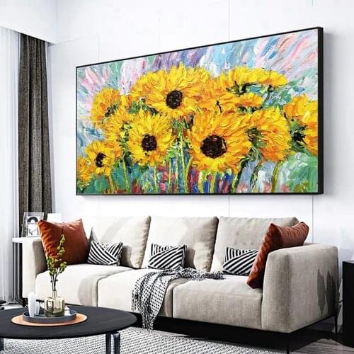 Handmade Oil Painting Abstract Sunflower On Canvas Modern Wall Art Decorate Hand Painted Thick Oil Yellow Flowers Canvas Picture