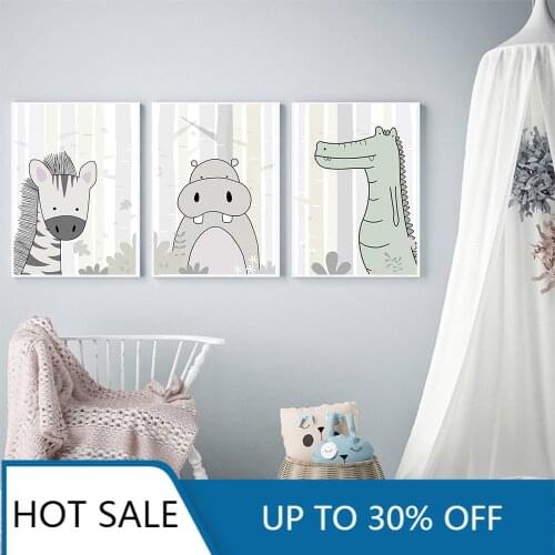 Canvas Painting Woodland Poster Zebra Giraffe Lion Baby Animal Nursery Wall Art Nordic Wall Pictures Kids Room Home Decoration