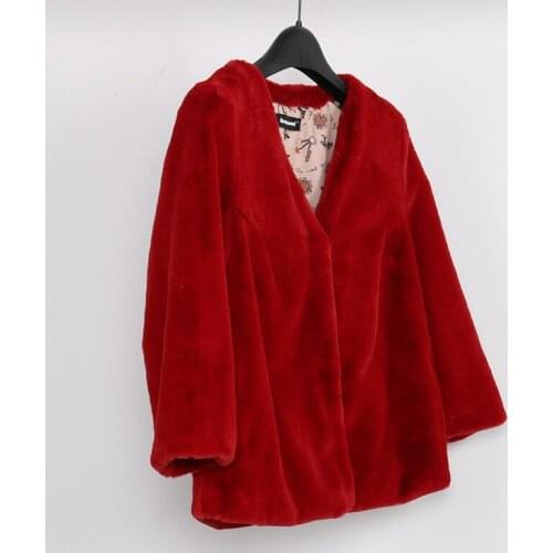Red Faux Fur Coat Jackets For Women Winter 2020 Short V Neck Ladies Coats Womens Clothing Jaqueta Feminina KJ200