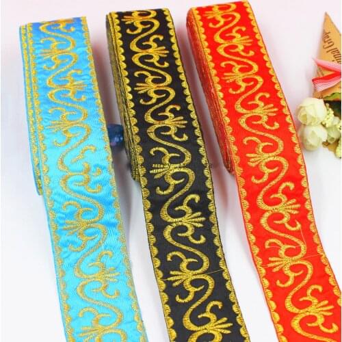 YACKALASI 6 Yards/Piece Gold Embroidered Lace Appliqued Vintage Iron On Cosplay Costumes Trims Ribbons Braided Belt 5cm