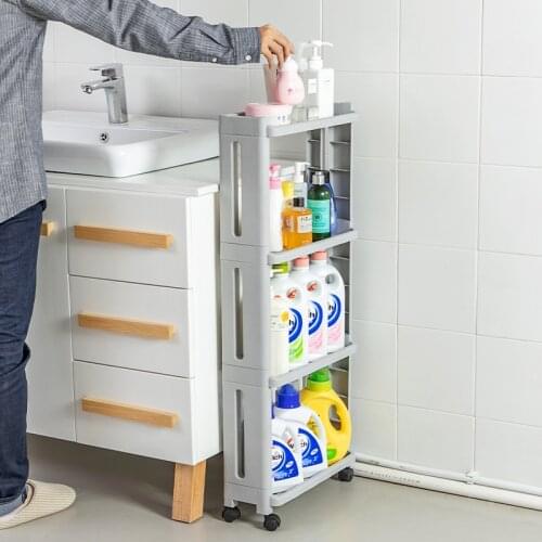 Kitchen Storage Rack For Goods Fridge Side Shelf 3/4 Layer Removable With Wheels Bathroom Organizer Shelf Gap Holder