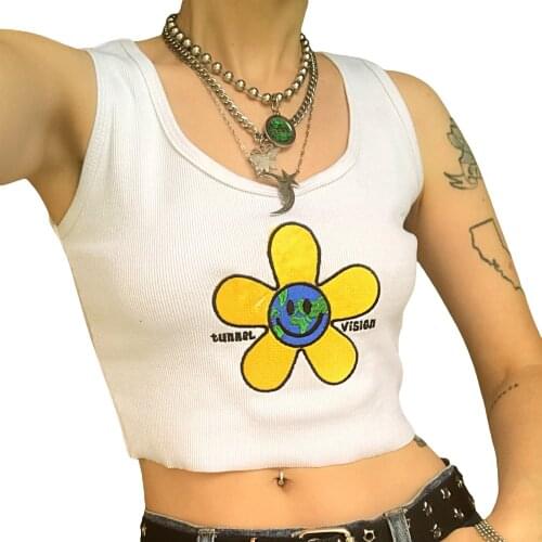Womens Cartoon Printed Sleeve Crops Clothes Tanks 2021 Summer Fashion Sexy Expose Navel Streetwear Tee Tanks Streetwear