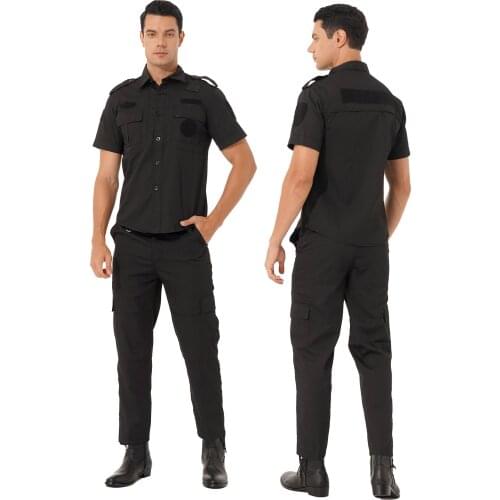Men Security Guards Uniform Halloween Role Play Outfits Short Sleeve Button Down Shirt with Pants Policemen Cosplay Costumes New