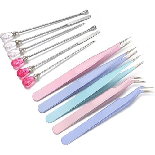 UV Epoxy Stir Spoon Bubble Poke Needle Tweezers Pick-Up Tools Set for Jewelry Making Silicone Resin Mold Clay Nail Art DIY Craft