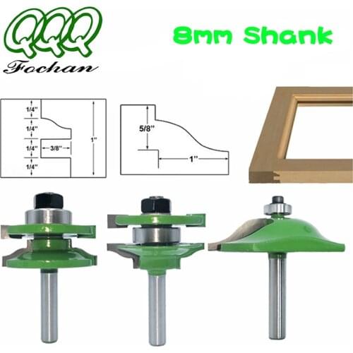 QQQ 3pcs 8mm Large Stile & Rail Set-Ogee Bit Set Tenon Cutter for Wood Tungsten Carbide Woodworking Milling Cutters