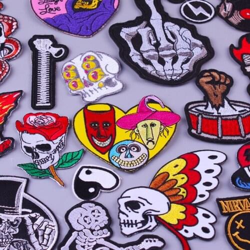 Joker Skull Patch Iron On Patches For Clothing Hippie Embroidered Patches On Clothes Stripes Rock Bikers Patch Clothes Stickers