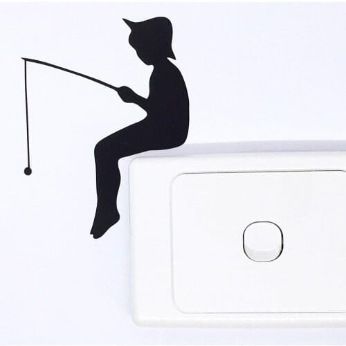 Child Fishing Wall Decals Light Switch Kids Room Decor Wall Sticker Vinyl Removable Home Light Switch Decoration Mural Z946